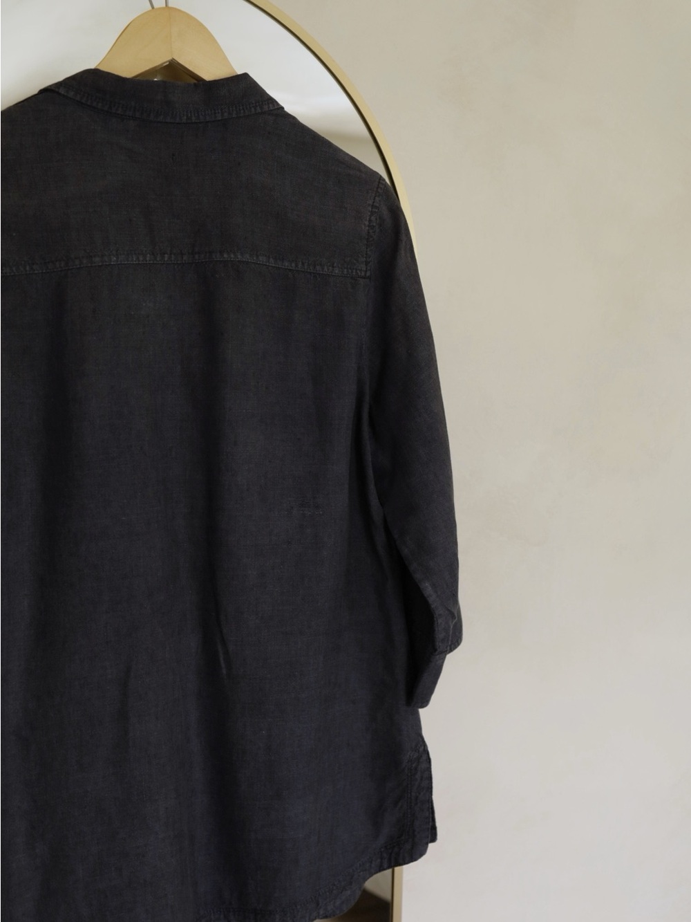 100% Linen Navy Button Up - Picture 2 of 5